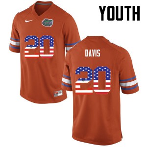 Youth Malik Davis Orange University of Florida #20 USA Flag Fashion Official Jersey