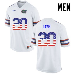 Men Malik Davis White UF #20 USA Flag Fashion Stitched Jerseys