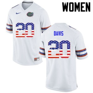 Women's Malik Davis White UF #20 USA Flag Fashion Football Jersey