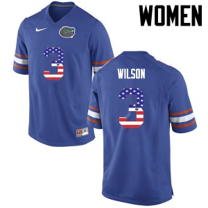 Women's Marco Wilson Blue University of Florida #3 USA Flag Fashion Stitched Jersey
