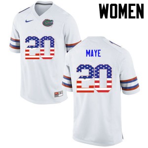 Womens Marcus Maye White Florida Gators #20 USA Flag Fashion College Jersey