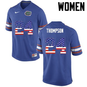 Women's Mark Thompson Blue Florida Gators #24 USA Flag Fashion Embroidery Jerseys