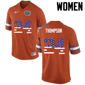Womens Mark Thompson Orange University of Florida #24 USA Flag Fashion Football Jersey