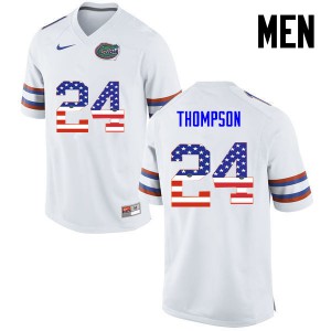 Mens Mark Thompson White Florida Gators #24 USA Flag Fashion Embroidery Jersey