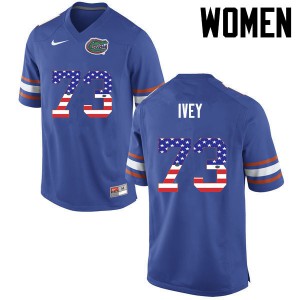 Womens Martez Ivey Blue University of Florida #73 USA Flag Fashion Stitched Jersey