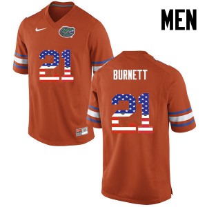 Men's McArthur Burnett Orange UF #21 USA Flag Fashion University Jersey