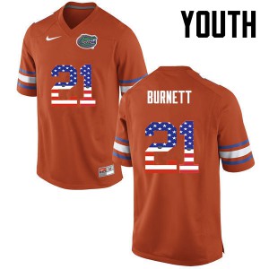 Youth McArthur Burnett Orange Florida Gators #21 USA Flag Fashion Official Jersey