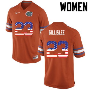 Women's Mike Gillislee Orange Florida Gators #23 USA Flag Fashion Alumni Jerseys