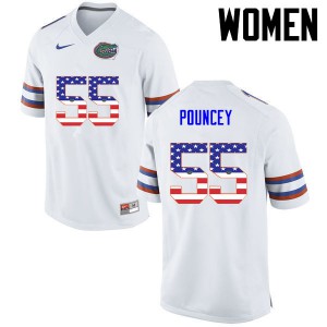 Women's Mike Pouncey White Florida Gators #55 USA Flag Fashion University Jerseys