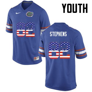 Youth Moral Stephens Blue Florida Gators #82 USA Flag Fashion Official Jersey