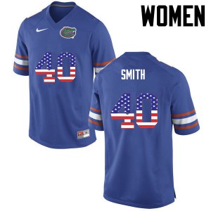 Womens Nick Smith Blue Florida Gators #40 USA Flag Fashion Embroidery Jersey