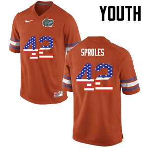 Youth Nick Sproles Orange UF #42 USA Flag Fashion Embroidery Jersey