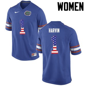 Womens Percy Harvin Blue University of Florida #1 USA Flag Fashion Alumni Jersey