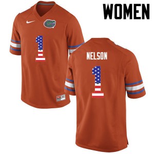 Women Reggie Nelson Orange UF #1 USA Flag Fashion Embroidery Jersey