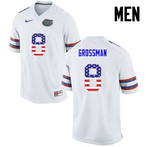 Mens Rex Grossman White University of Florida #8 USA Flag Fashion Player Jerseys