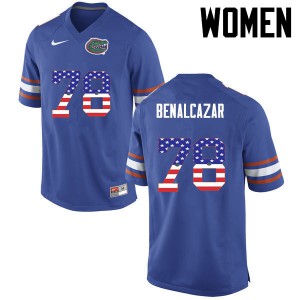 Women's Ricardo Benalcazar Blue Florida Gators #78 USA Flag Fashion Alumni Jersey