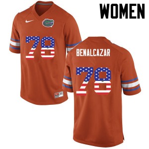 Women's Ricardo Benalcazar Orange Florida Gators #78 USA Flag Fashion Stitch Jersey