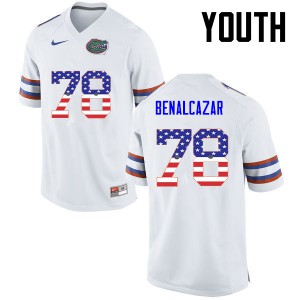 Youth Ricardo Benalcazar White Florida Gators #78 USA Flag Fashion Football Jersey