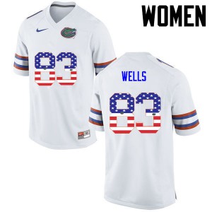 Womens Rick Wells White Florida Gators #83 USA Flag Fashion Player Jersey