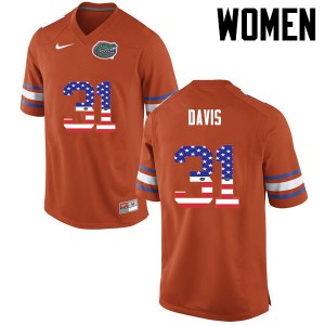 Womens Shawn Davis Orange Florida #31 USA Flag Fashion Embroidery Jersey