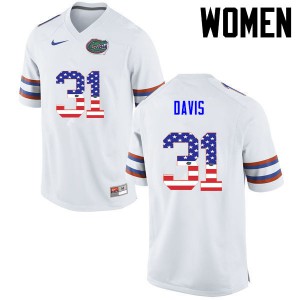 Womens Shawn Davis White UF #31 USA Flag Fashion Stitch Jersey