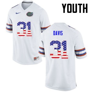 Youth Shawn Davis White Florida #31 USA Flag Fashion Stitched Jerseys