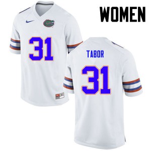 Women's Teez Tabor White Florida Gators #31 Stitched Jersey