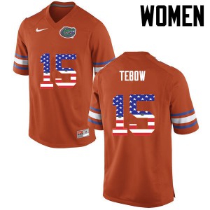 Womens Tim Tebow Orange UF #15 USA Flag Fashion Stitched Jerseys
