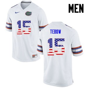 Men Tim Tebow White University of Florida #15 USA Flag Fashion University Jerseys