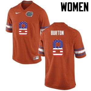 Women's Trey Burton Orange UF #8 USA Flag Fashion NCAA Jerseys