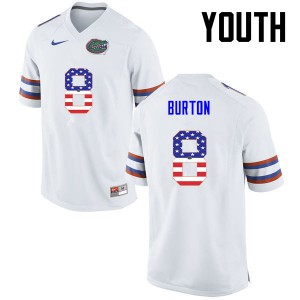 Youth Trey Burton White Florida Gators #8 USA Flag Fashion Official Jersey