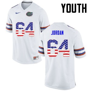 Youth Tyler Jordan White Florida Gators #64 USA Flag Fashion Stitch Jersey