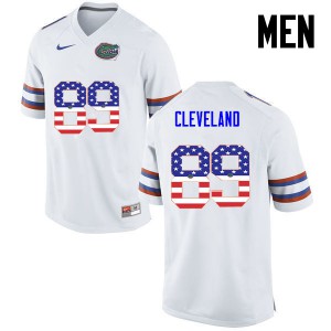 Men's Tyrie Cleveland White Florida Gators #89 USA Flag Fashion Official Jerseys