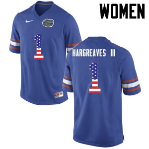 Women Vernon Hargreaves III Blue UF #1 USA Flag Fashion Player Jerseys