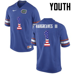 Youth Vernon Hargreaves III Blue Florida #1 USA Flag Fashion Stitch Jerseys