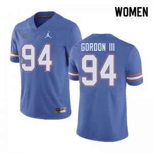 Women's Jordan Brand Moses Gordon III Blue Florida Gators #94 Alumni Jersey