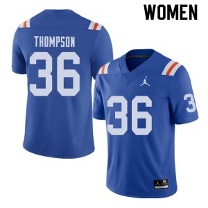 Women's Jordan Brand Trey Thompson Royal Florida Gators #36 Throwback Alternate Football Jerseys