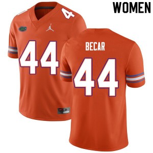Womens Brandon Becar Orange Florida #44 Stitched Jerseys