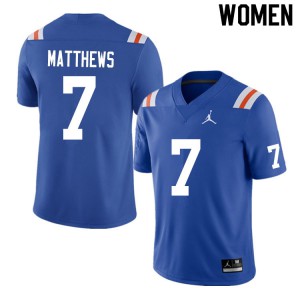 Womens Luke Matthews Royal Florida #7 Throwback Stitched Jerseys
