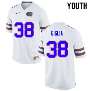 Youth Anthony Giglia White Florida Gators #38 Stitched Jerseys