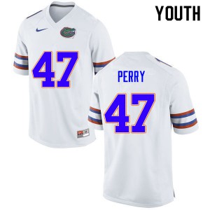 Youth Austin Perry White Florida #47 Embroidery Jersey